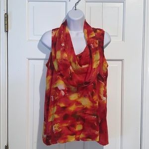 Nine West Bright watercolor cowl neck slee…